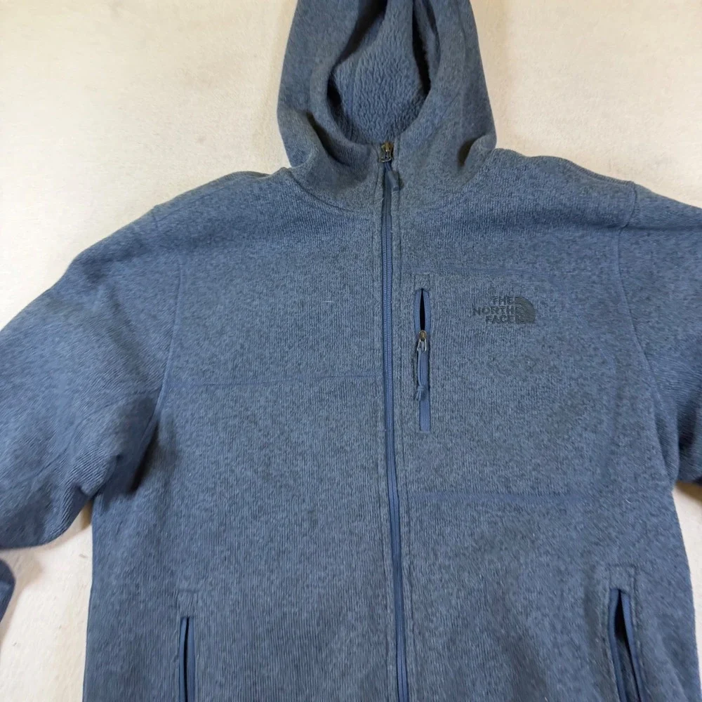 The North Face Mens Blue Full Zip Fleece Hoodie Jacket L Heathered Gorpcore